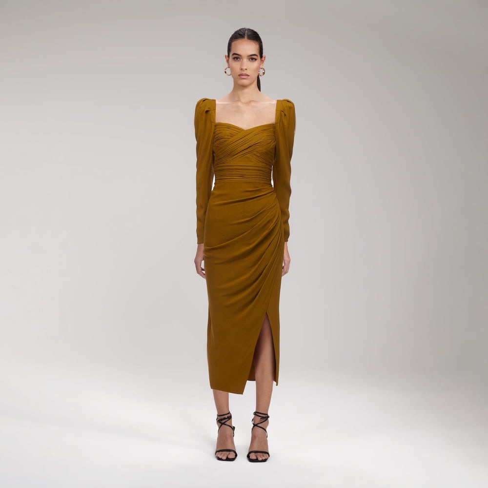 Self-Portrait Mustard Midi Dress
